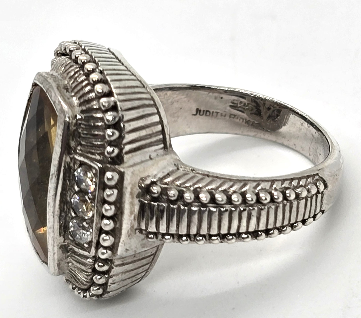Judith Ripka Fantasy-Cut Sunset Yellow Citrine Sterling Silver Ring Size 6