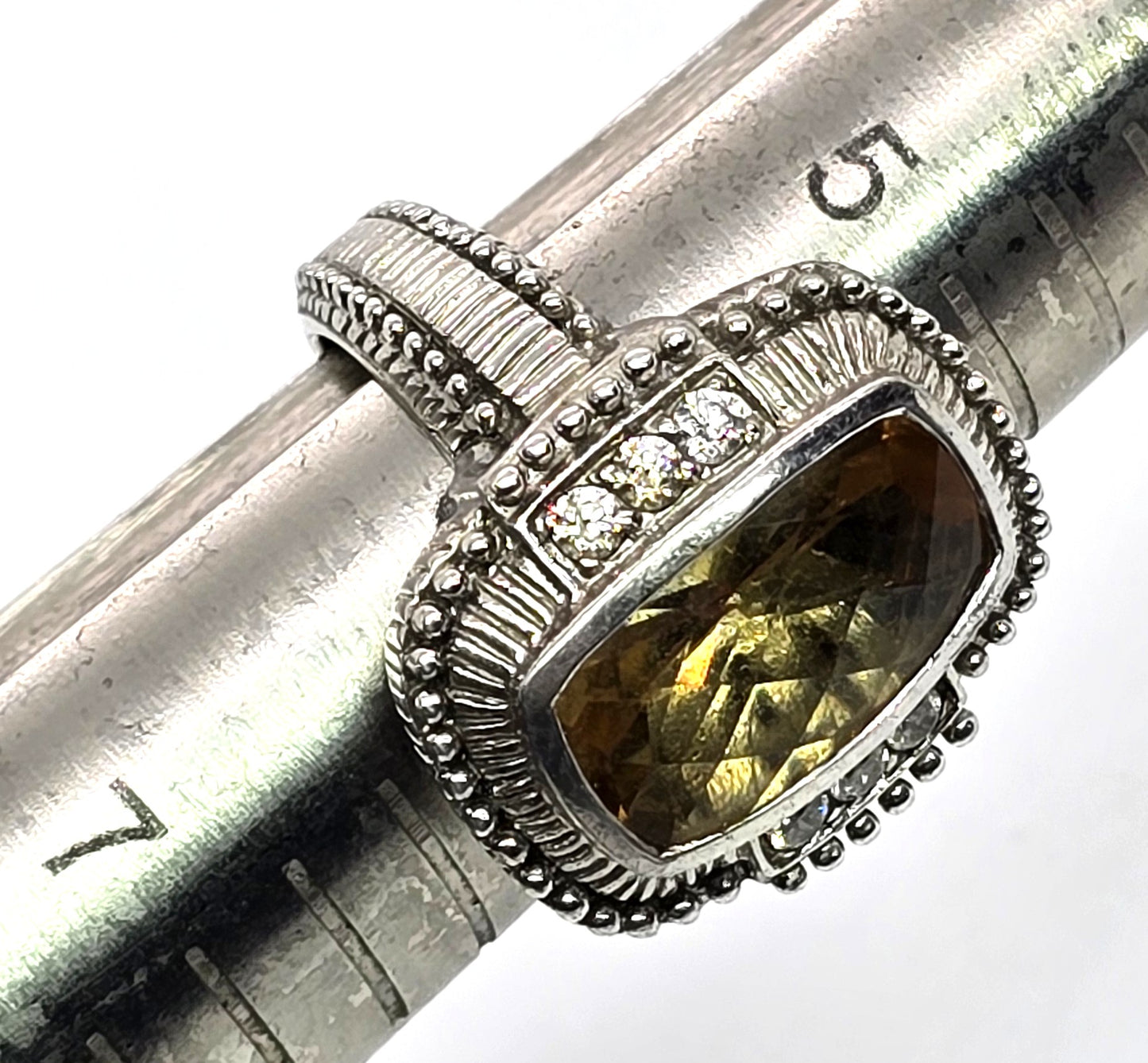 Judith Ripka Fantasy-Cut Sunset Yellow Citrine Sterling Silver Ring Size 6
