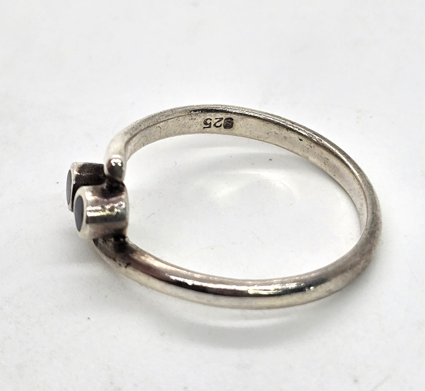 Black onyx double circle wave band retro vintage sterling silver ring size 7.5