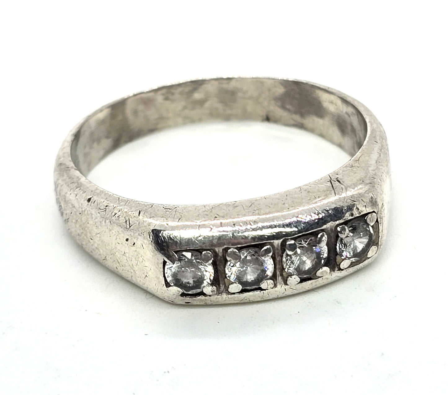 Pave Set 4 stone Cubic Zirconia sterling silver men's minimalist band size 13