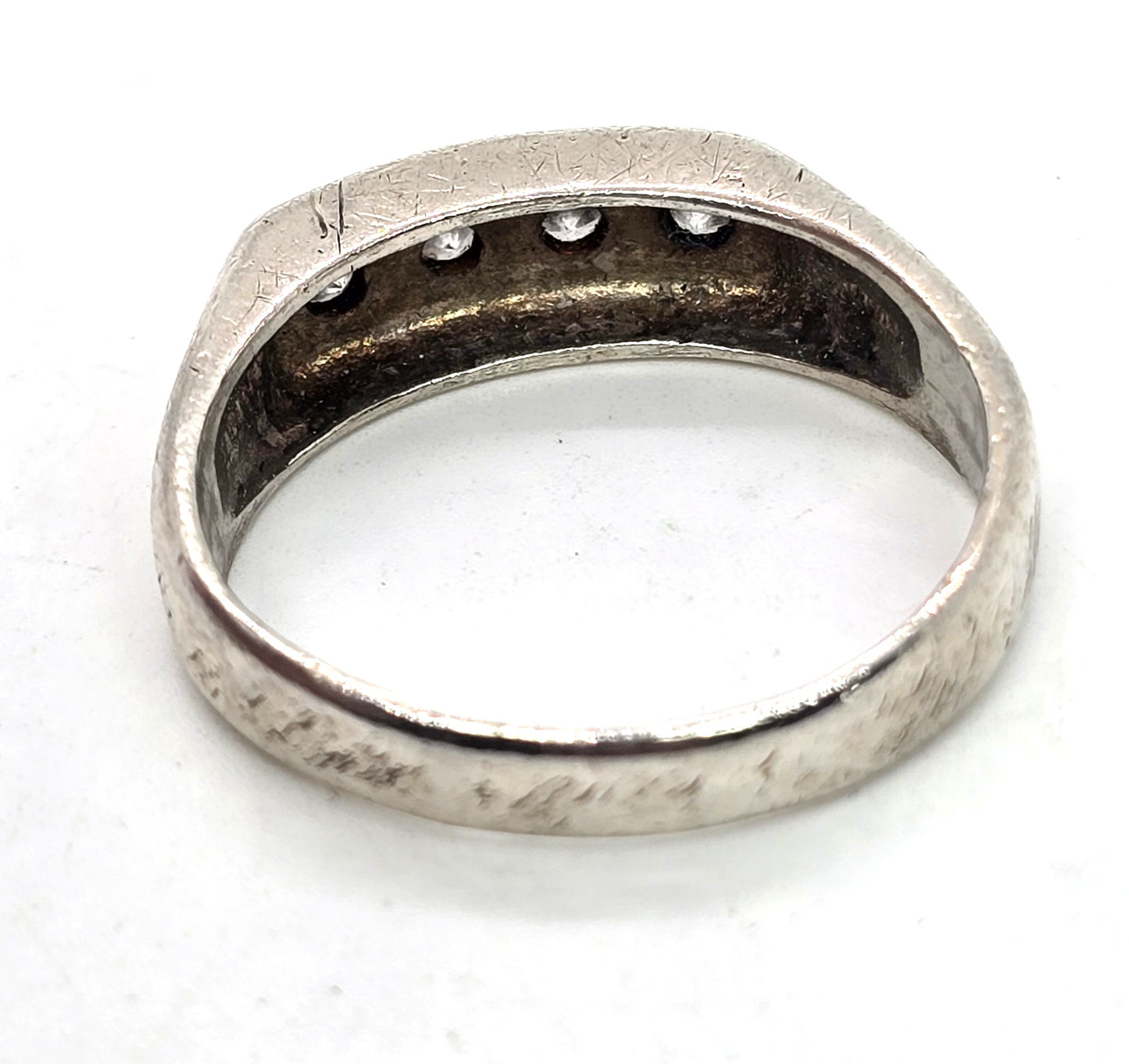 Pave Set 4 stone Cubic Zirconia sterling silver men's minimalist band size 13