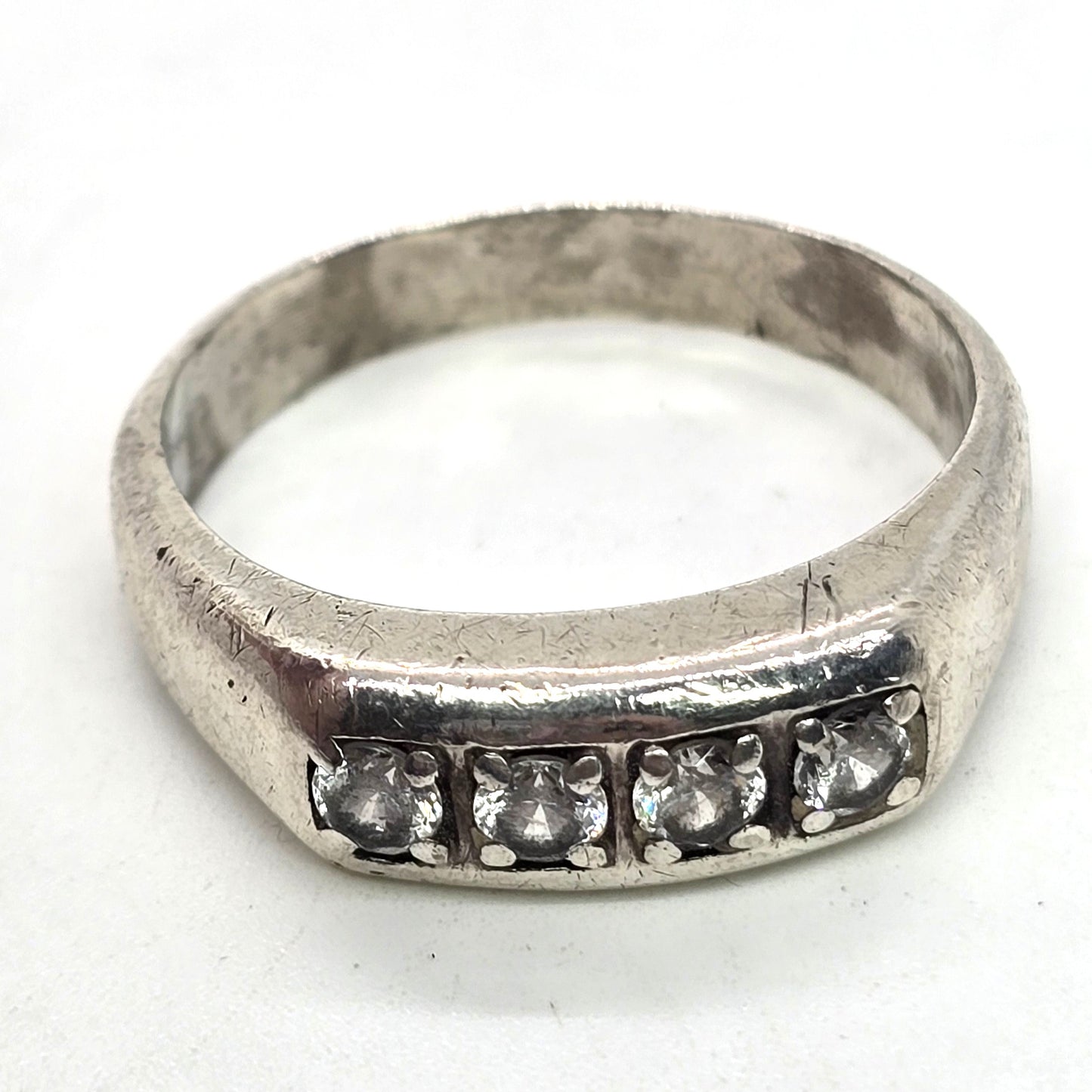 Pave Set 4 stone Cubic Zirconia sterling silver men's minimalist band size 13