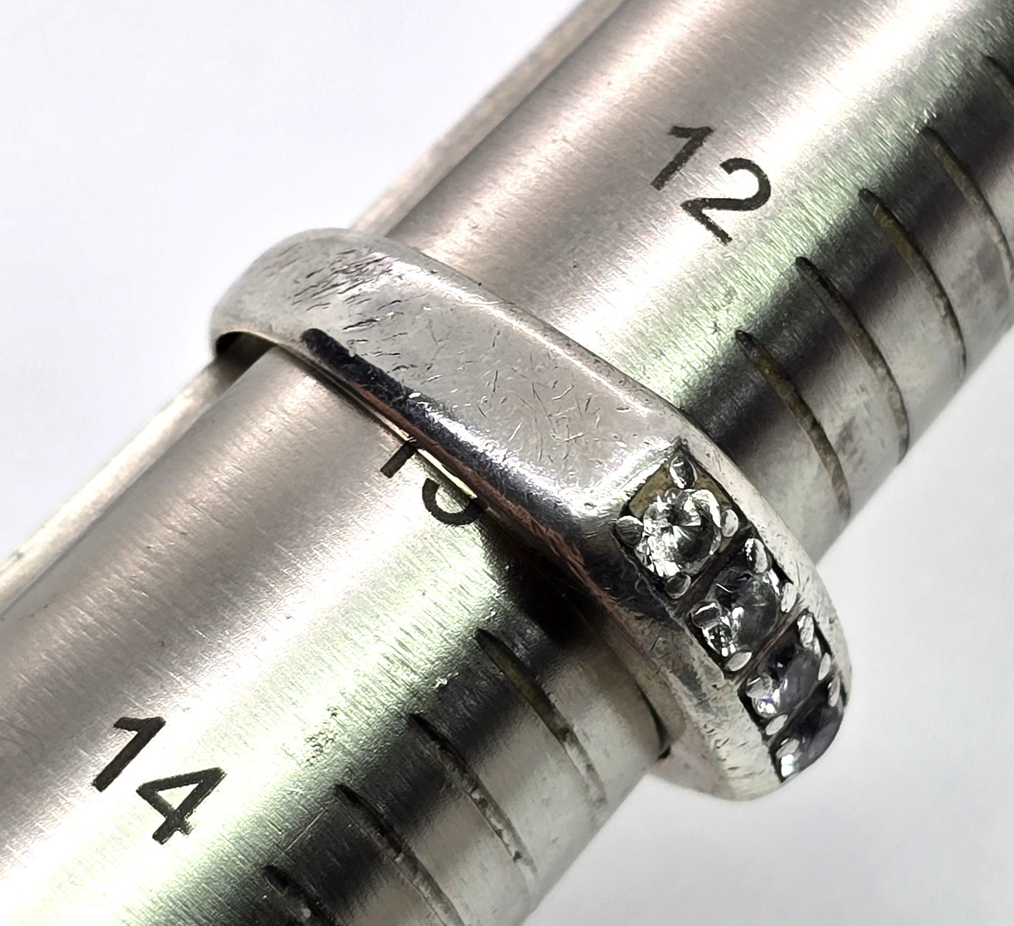 Pave Set 4 stone Cubic Zirconia sterling silver men's minimalist band size 13