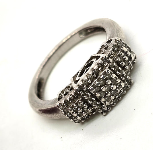 SUN diamond tiered box heart filigree ring vintage sterling silver size 6.5