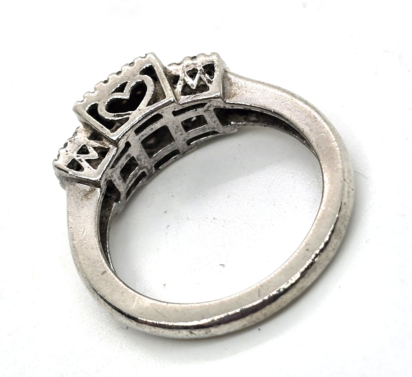 SUN diamond tiered box heart filigree ring vintage sterling silver size 6.5