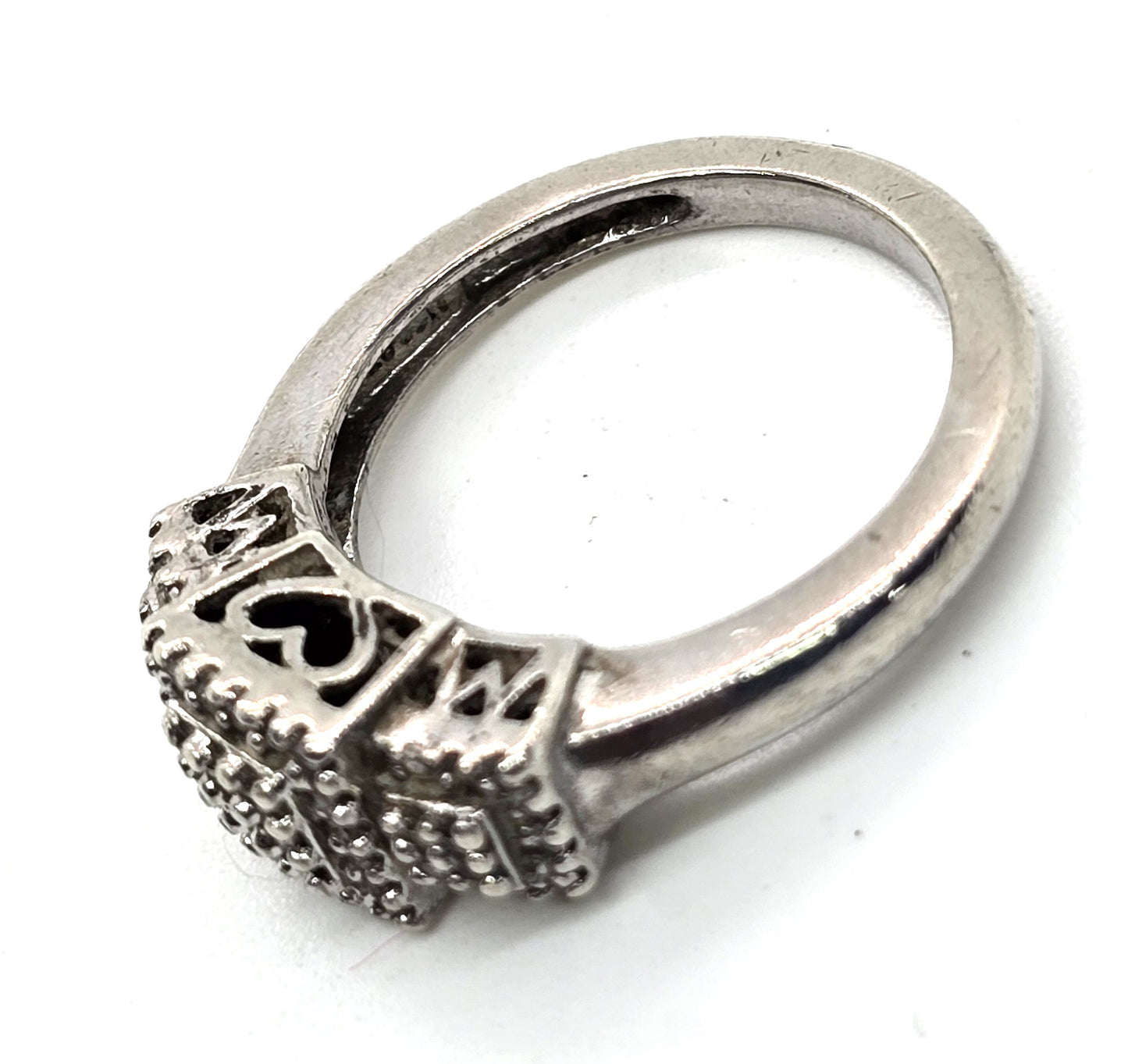 SUN diamond tiered box heart filigree ring vintage sterling silver size 6.5