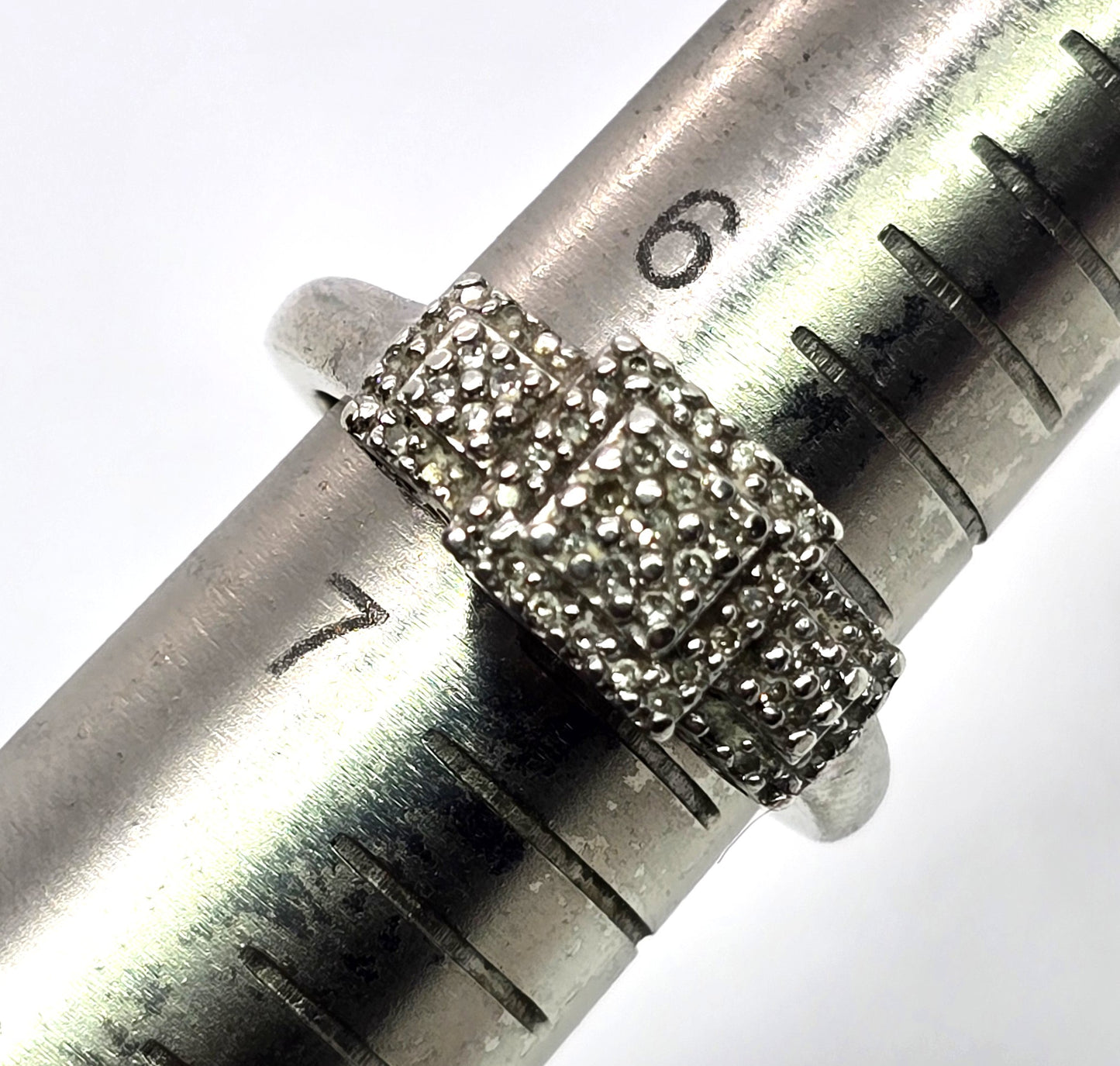 SUN diamond tiered box heart filigree ring vintage sterling silver size 6.5