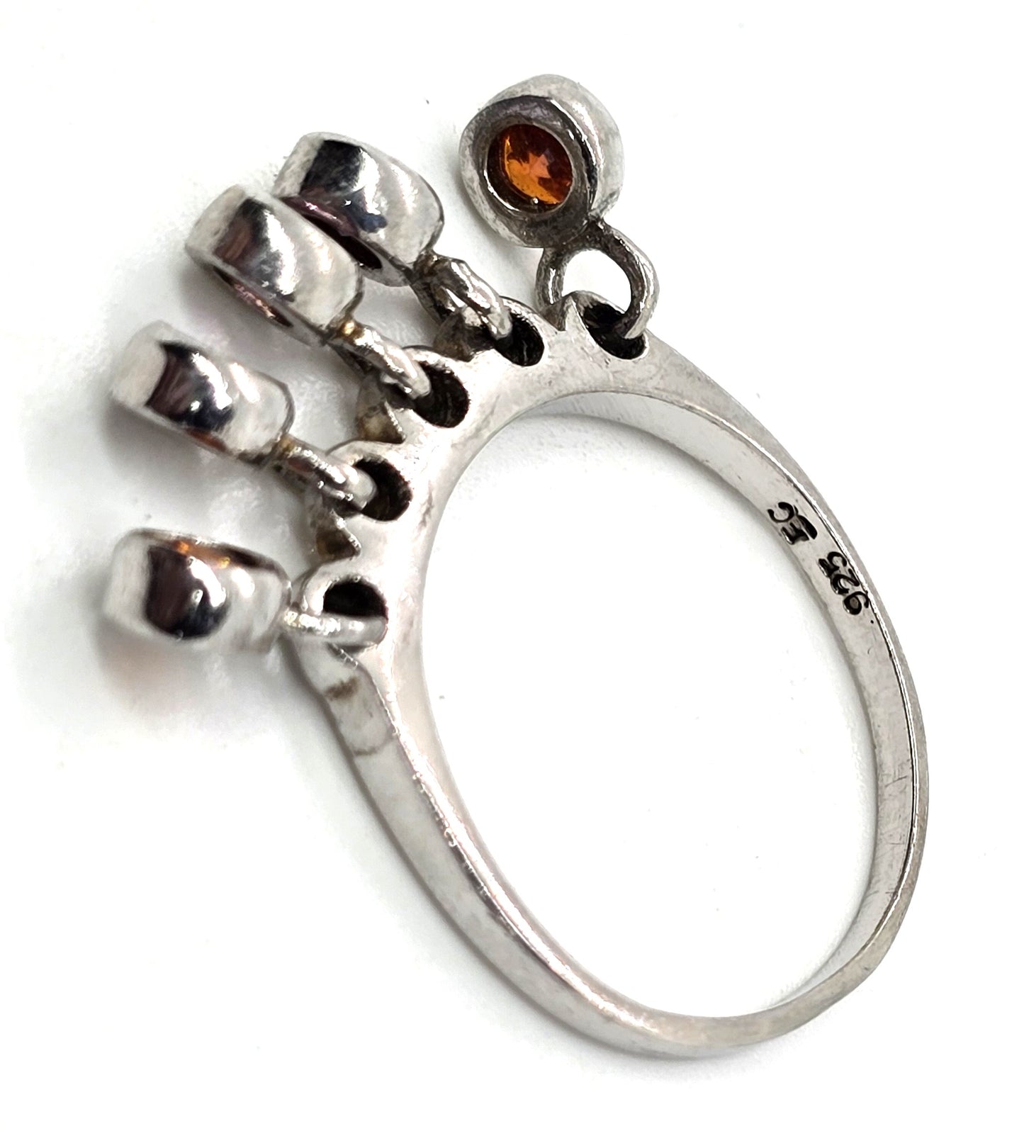 Multi gemstone Cubic zirconia dangle drop Sterling Silver ring size 9