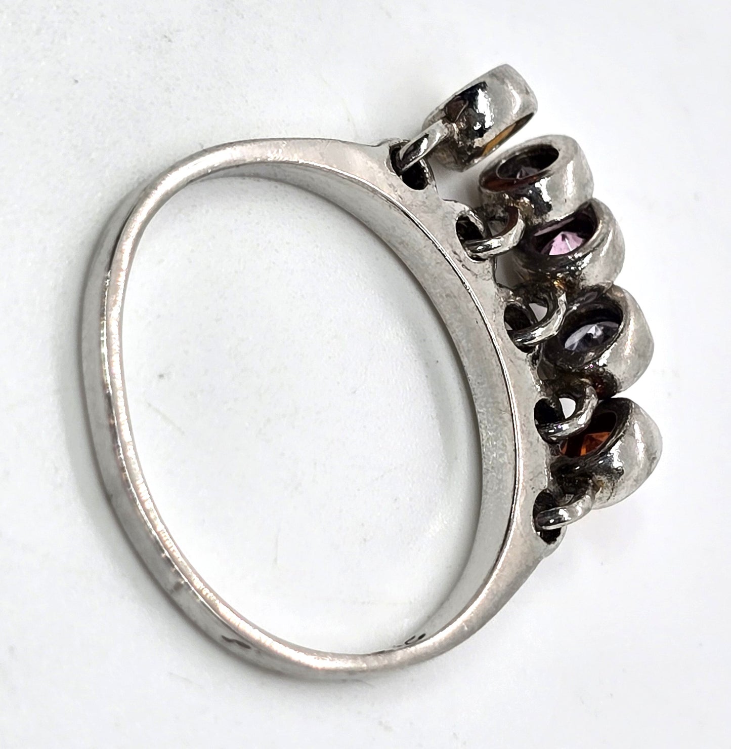 Multi gemstone Cubic zirconia dangle drop Sterling Silver ring size 9