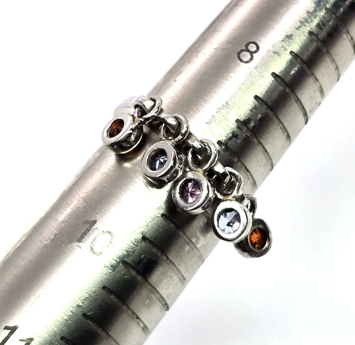 Multi gemstone Cubic zirconia dangle drop Sterling Silver ring size 9