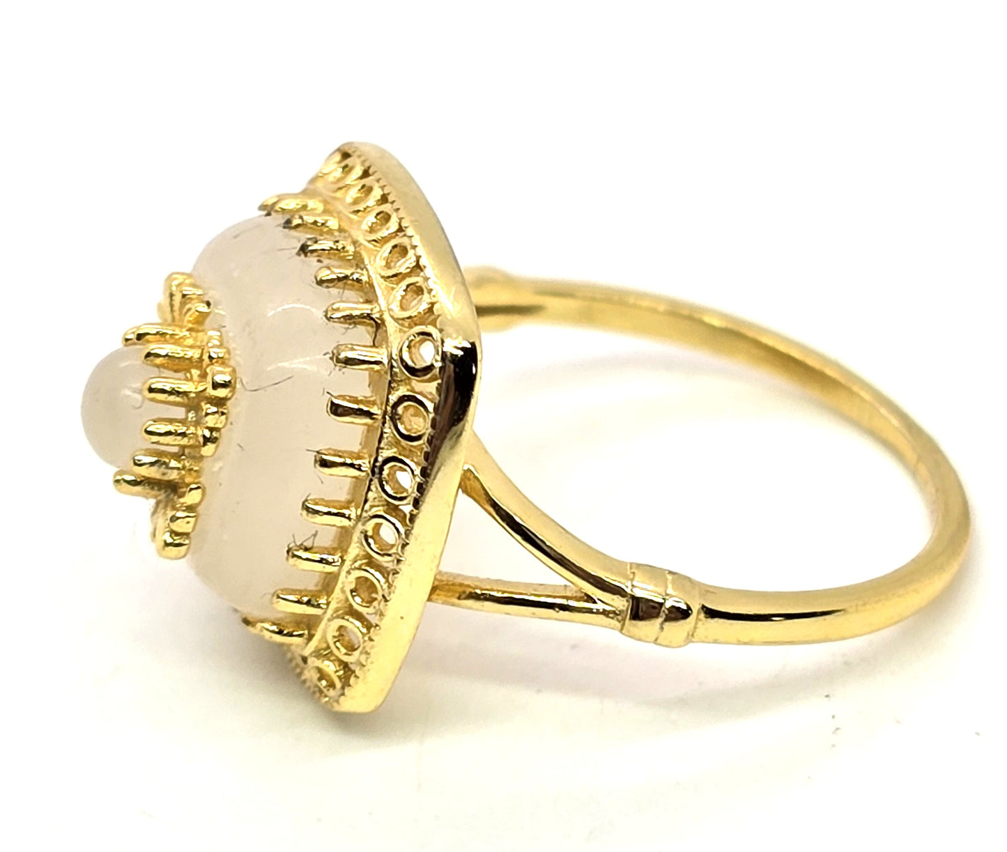 Camphor frosted glass vermeil gold over sterling silver ring size 6