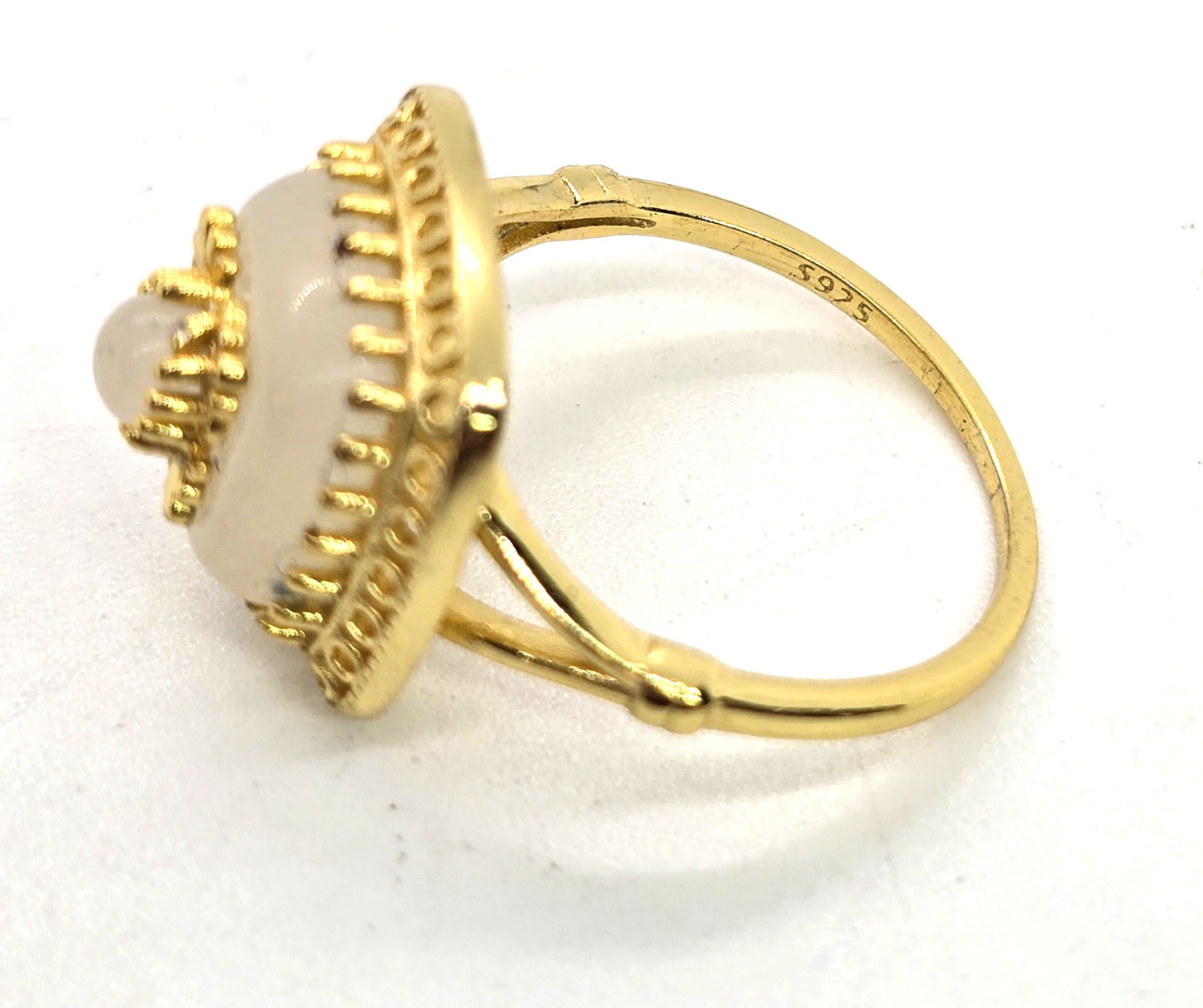 Camphor frosted glass vermeil gold over sterling silver ring size 6
