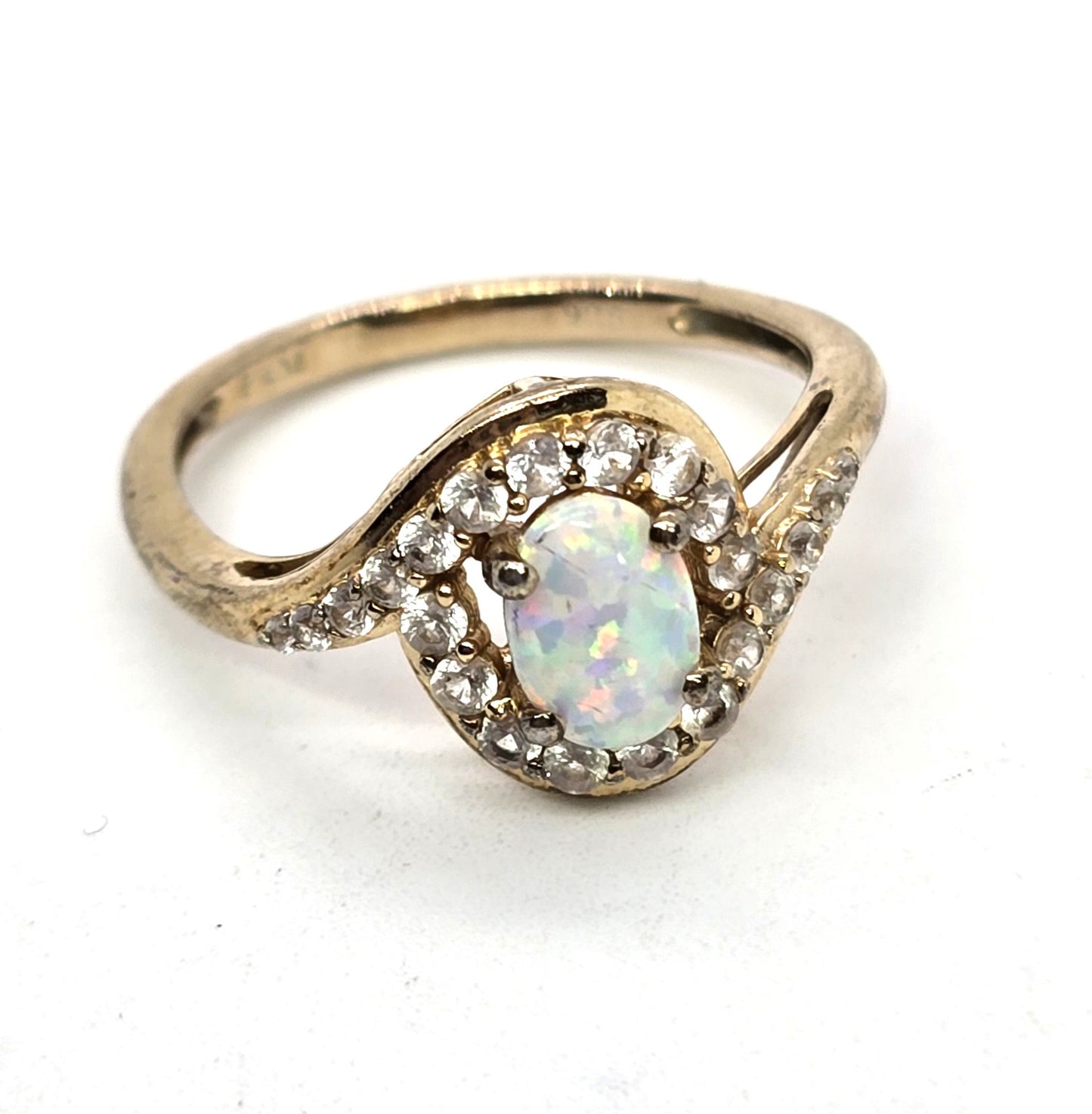 Fire opal and white topaz vermeil gold over sterling silver ring size 7