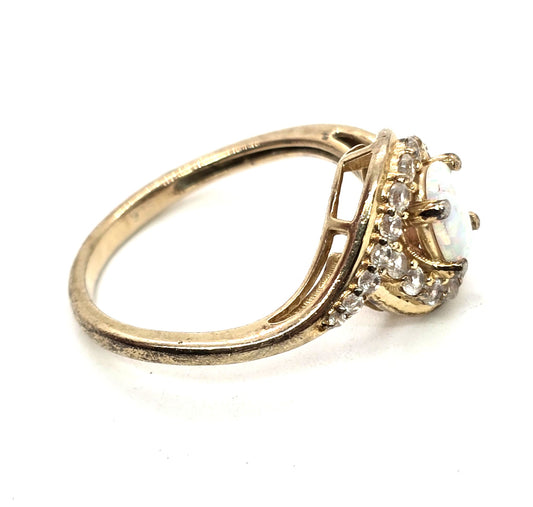 Fire opal and white topaz vermeil gold over sterling silver ring size 7