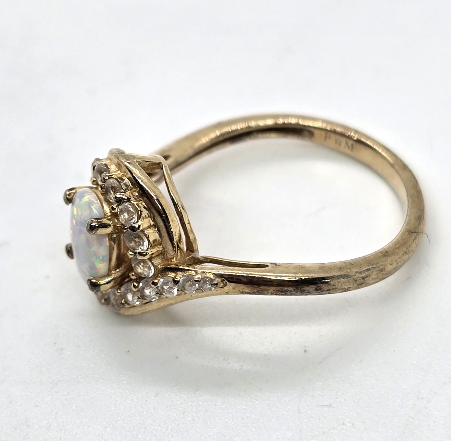 Fire opal and white topaz vermeil gold over sterling silver ring size 7