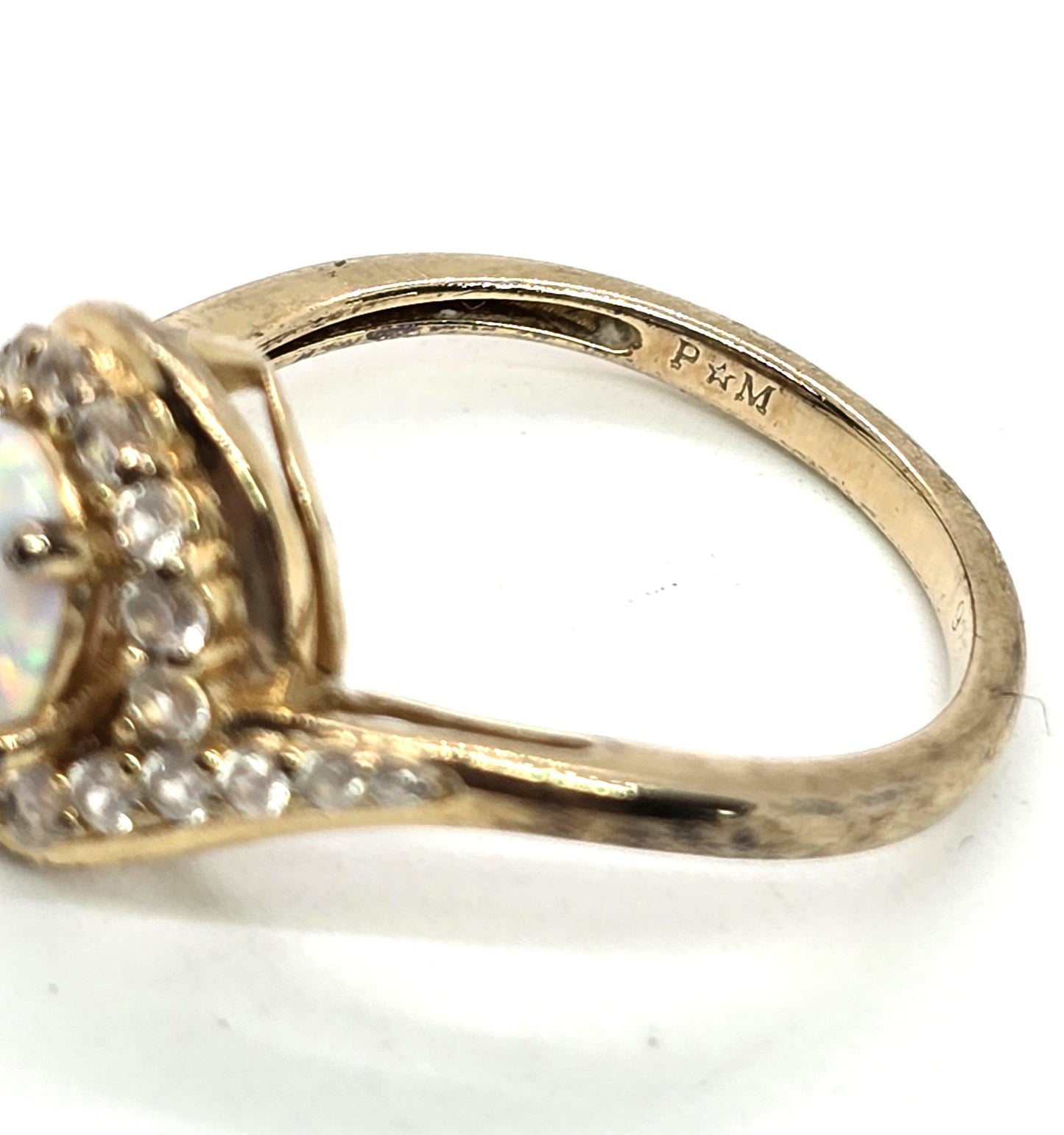 Fire opal and white topaz vermeil gold over sterling silver ring size 7