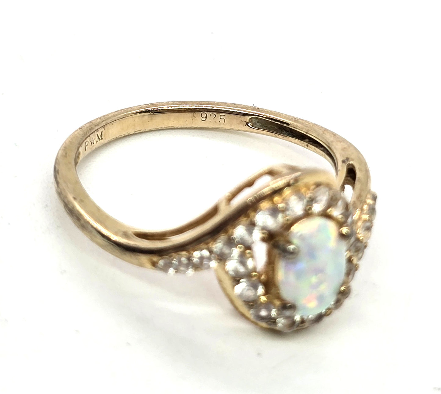 Fire opal and white topaz vermeil gold over sterling silver ring size 7