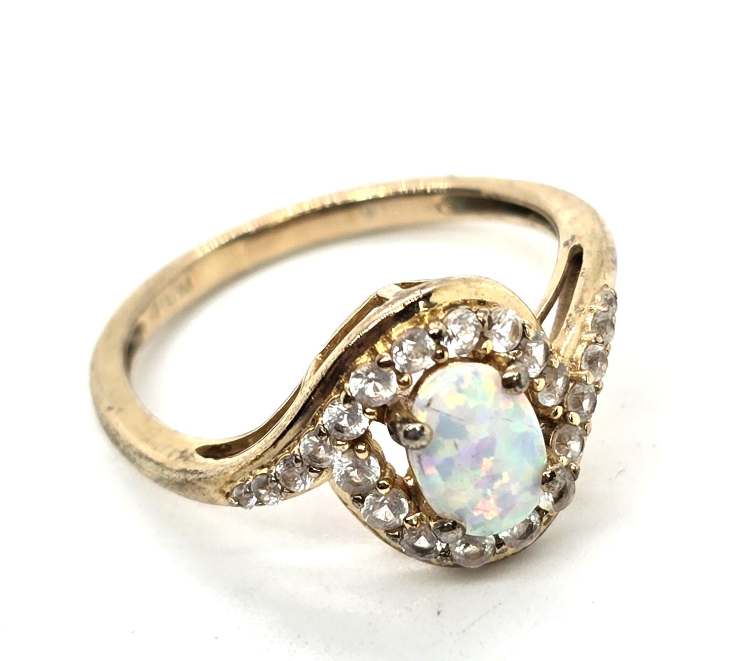 Fire opal and white topaz vermeil gold over sterling silver ring size 7
