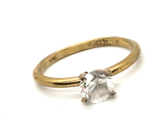 Espo 14kt yellow gold filled CZ solitaire vintage engagement sweetheart ring size 8.5