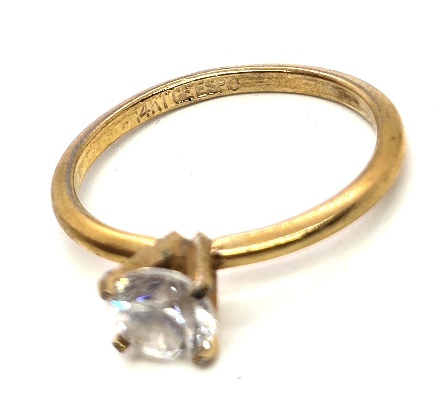 Espo 14kt yellow gold filled CZ solitaire vintage engagement sweetheart ring size 8.5