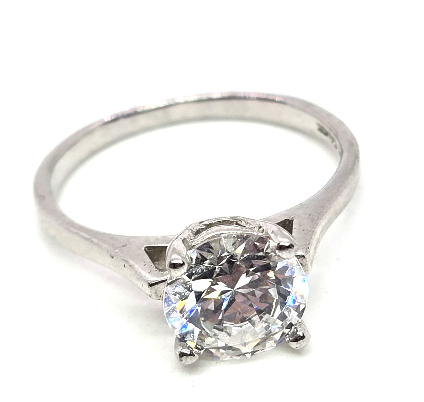 Sterling silver round CZ solitaire vintage engagement sweetheart ring size 7