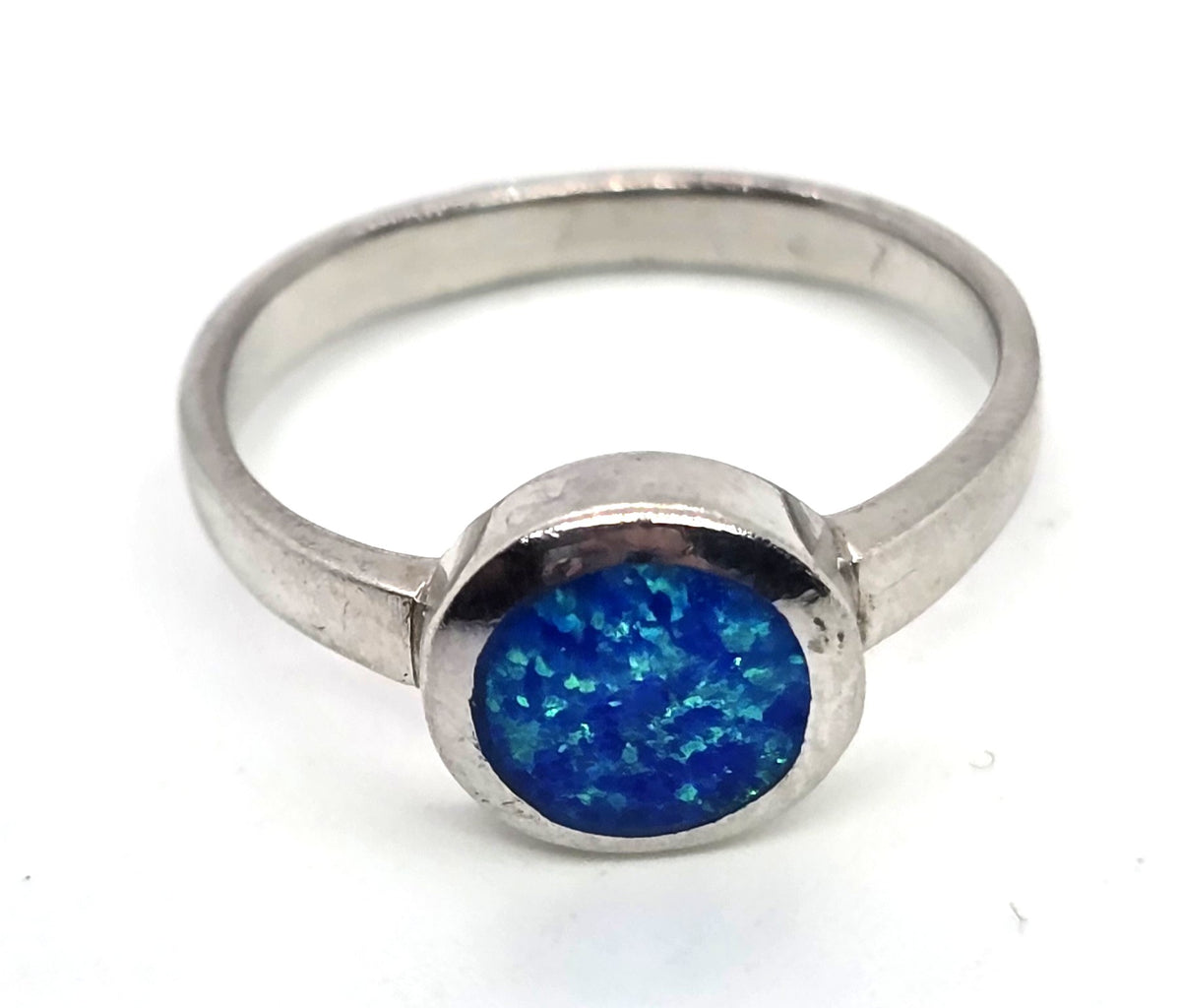 Retro lab blue fire opal modernist sterling silver vintage ring size 9