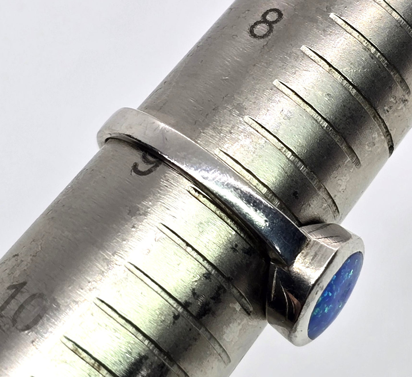 Retro lab blue fire opal modernist sterling silver vintage ring size 9