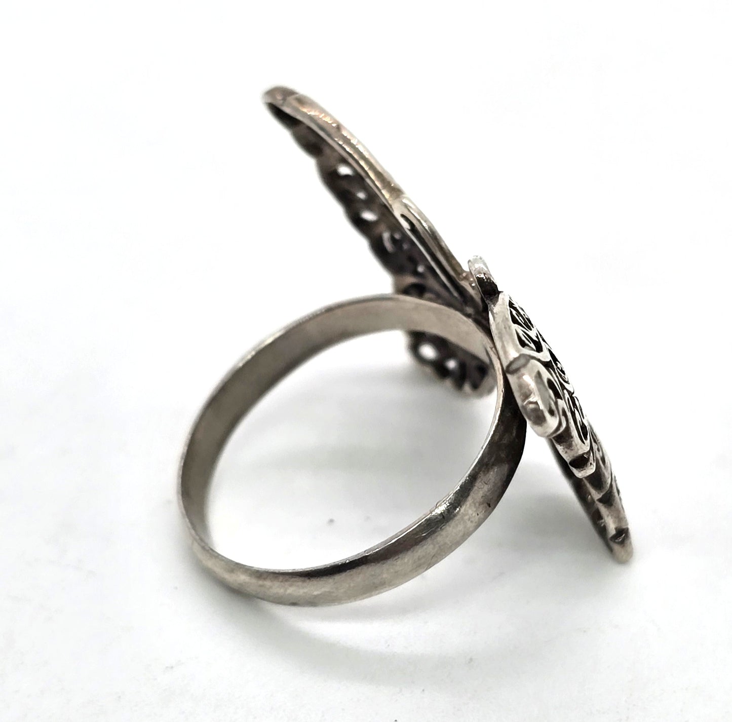 Butterfly filigree large boho sterling silver vintage ring size 7