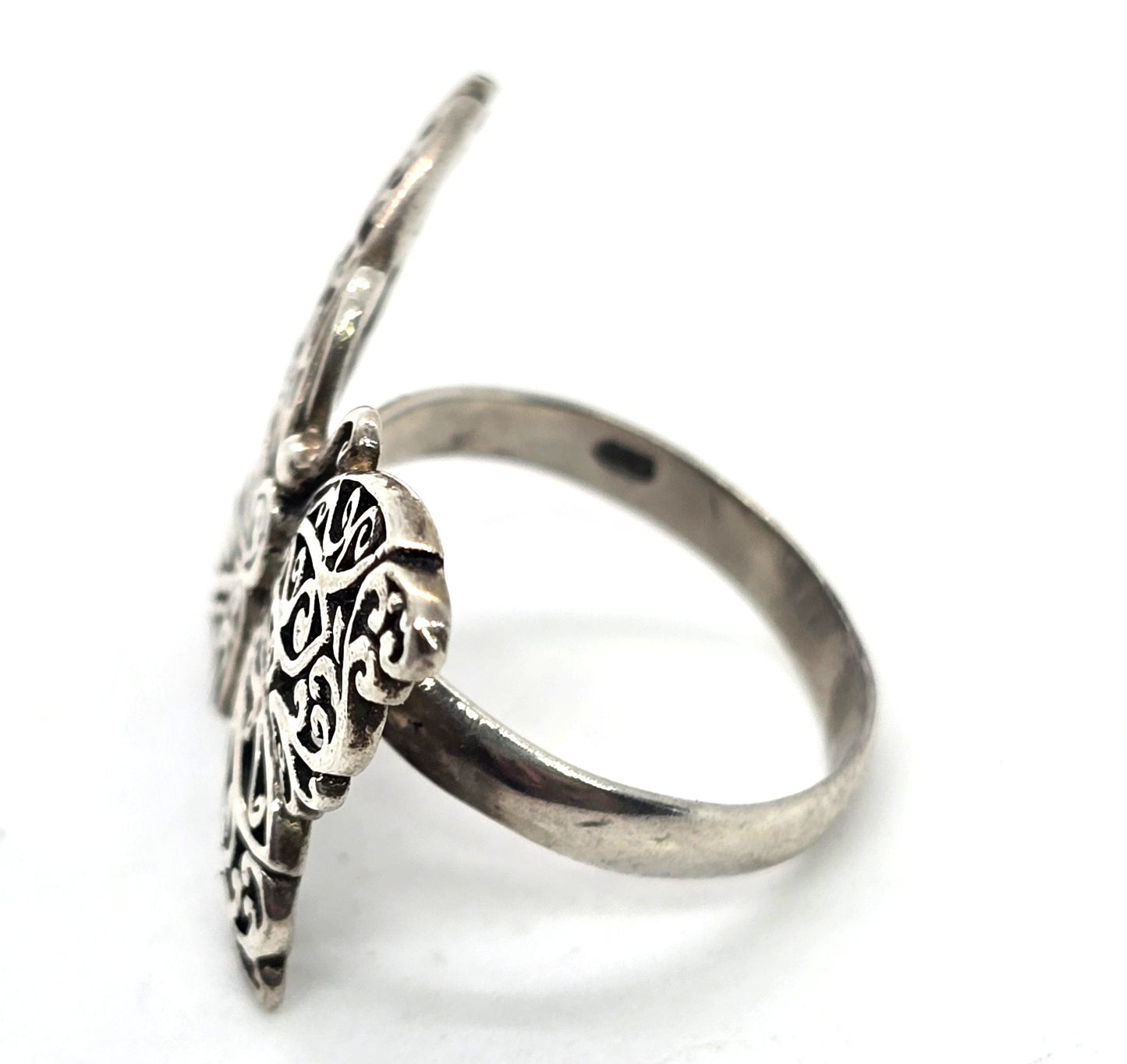 Butterfly filigree large boho sterling silver vintage ring size 7