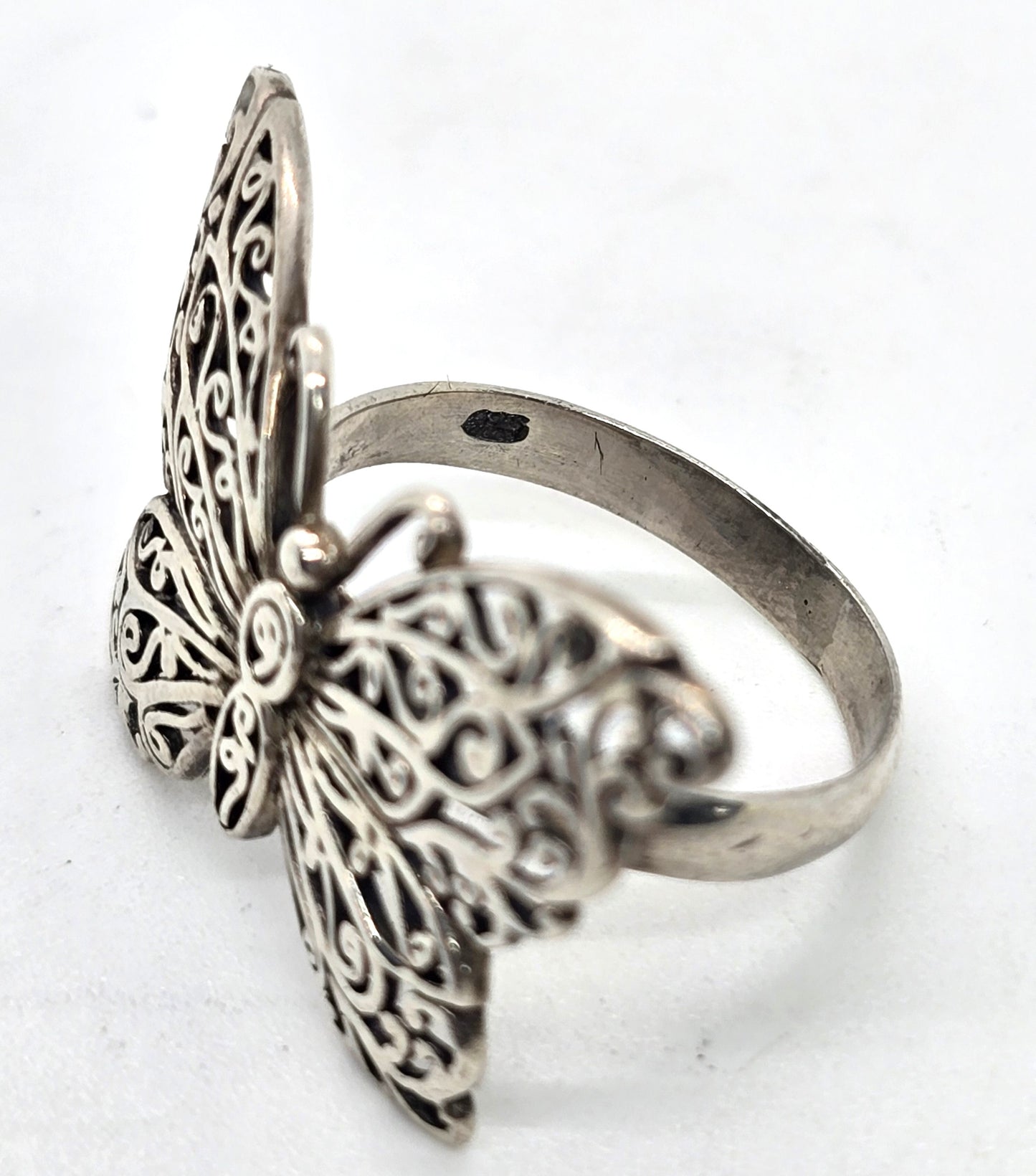Butterfly filigree large boho sterling silver vintage ring size 7