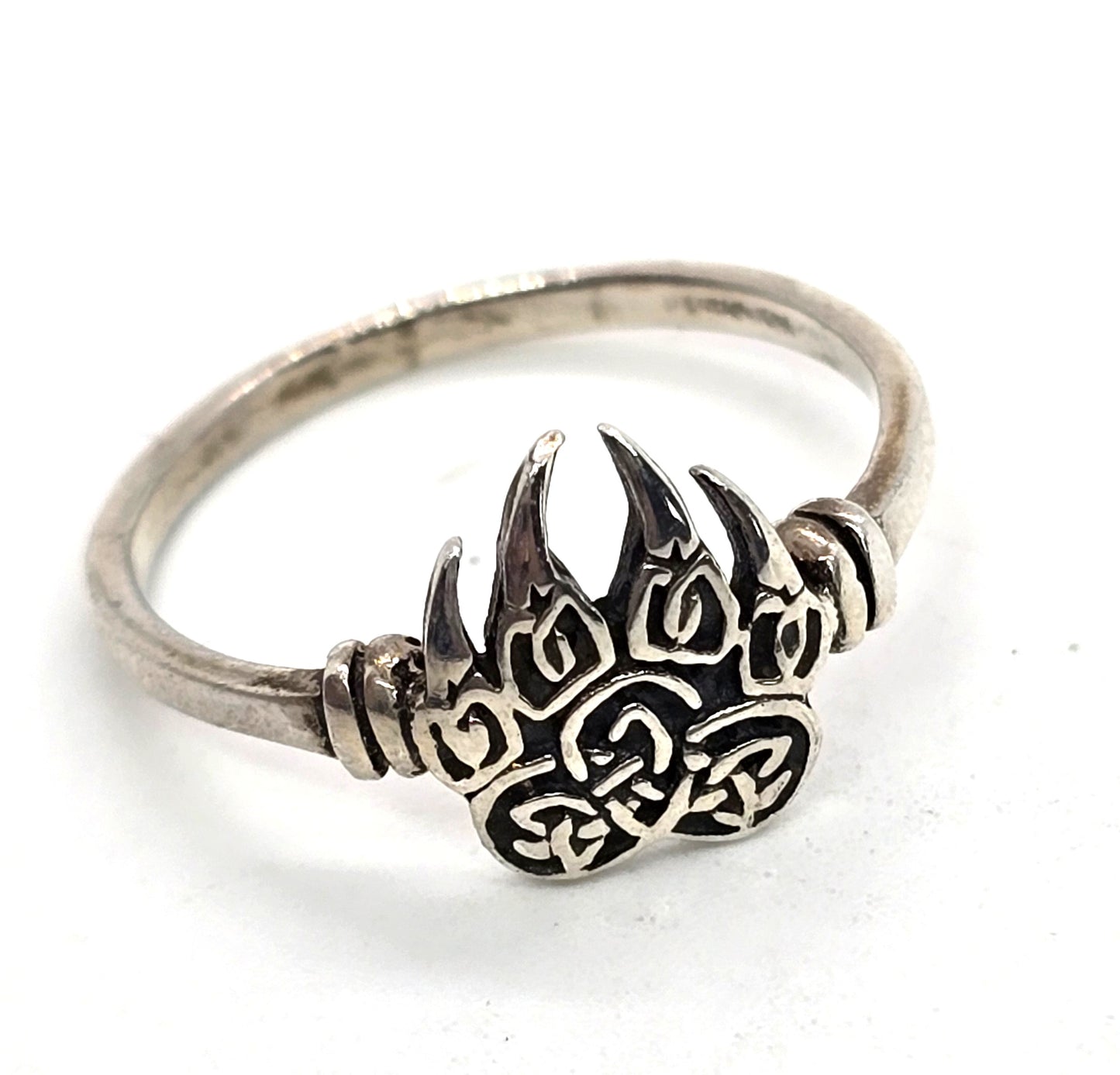 Celtic knot Bear Paw  tribal cut out filigree sterling silver ring size 7.5