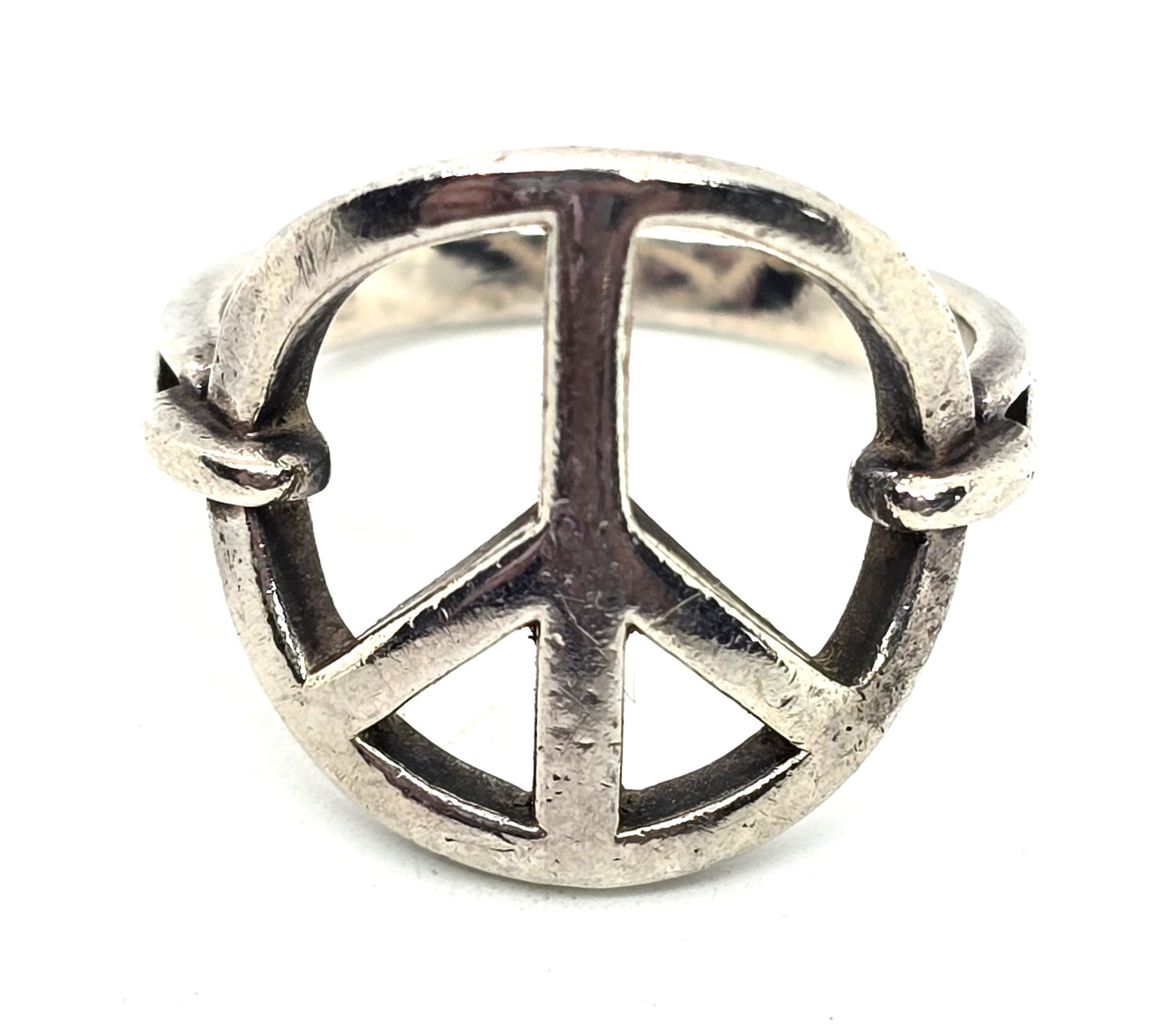 Peace sign retro hippy vintage sterling silver ring size 7