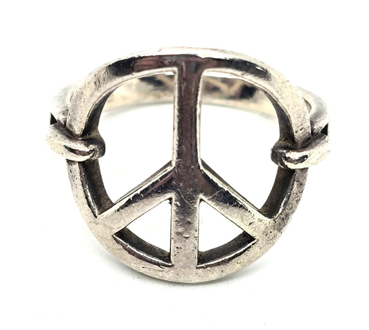 Peace sign retro hippy vintage sterling silver ring size 7