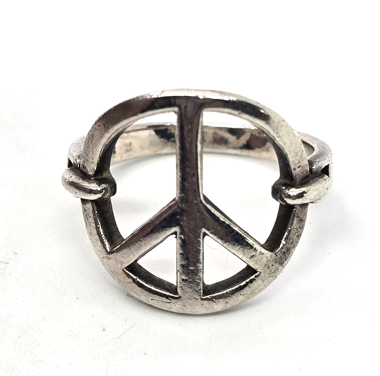 Peace sign retro hippy vintage sterling silver ring size 7