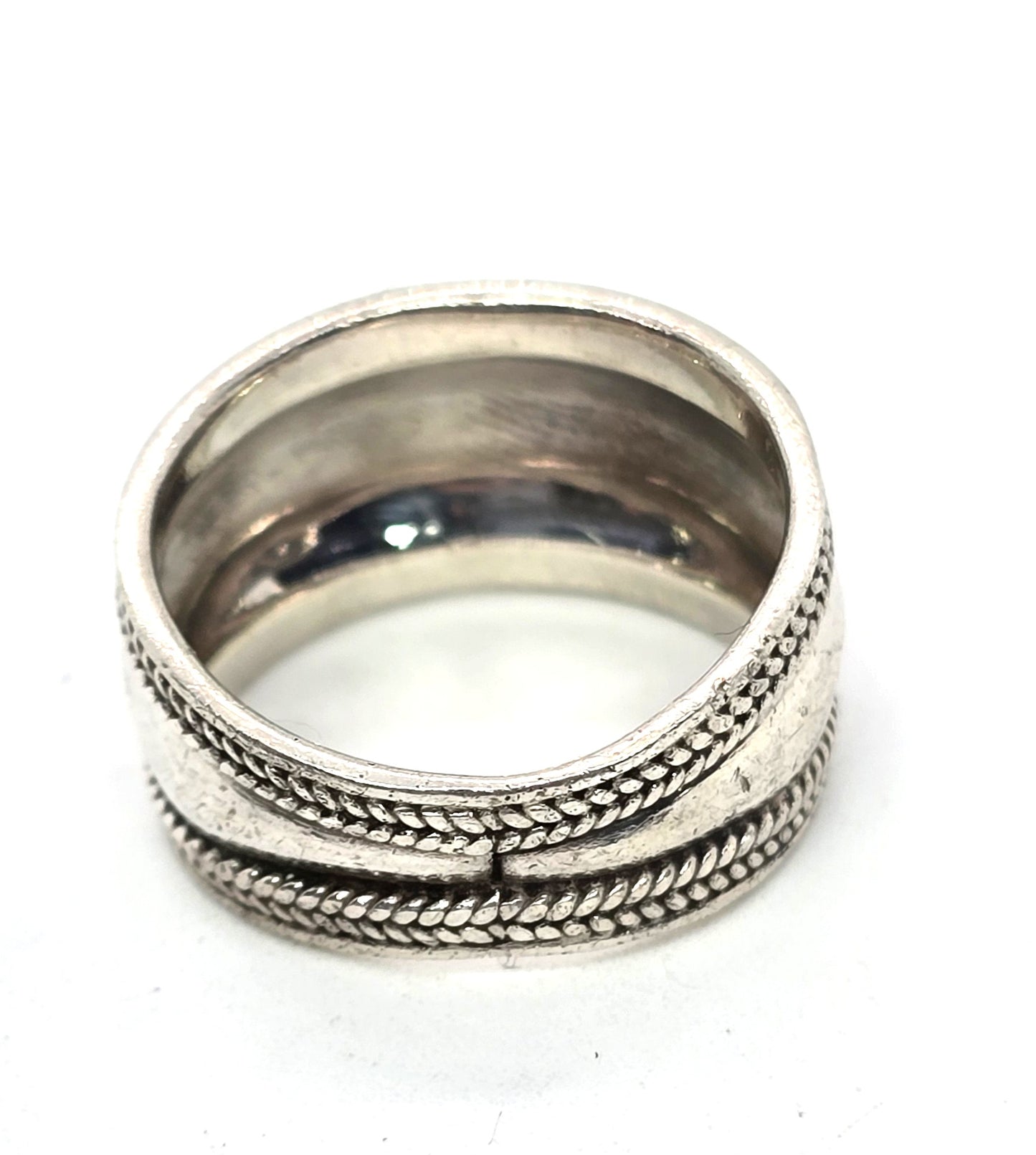 Cigar band herring bone thick bali sterling silver vintage ring size 7.5