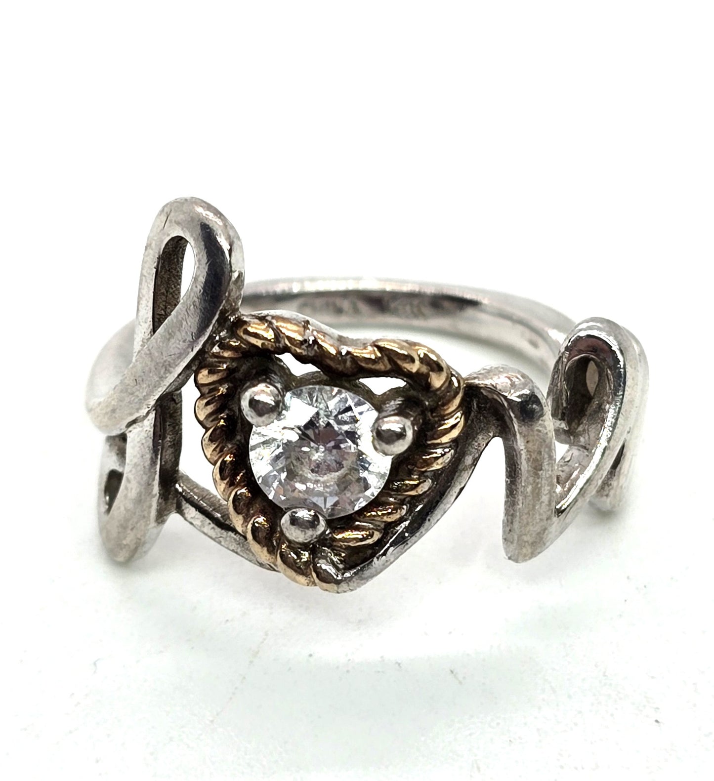 Love 14k yellow gold heart Sterling silver CZ engagement sweetheart ring size 7