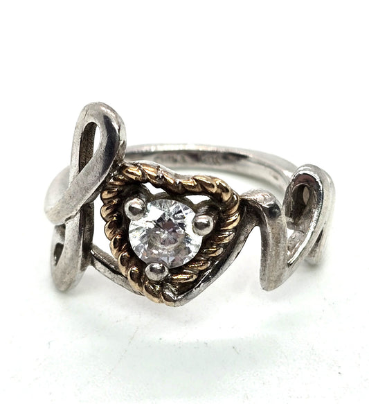 Love 14k yellow gold heart Sterling silver CZ engagement sweetheart ring size 7