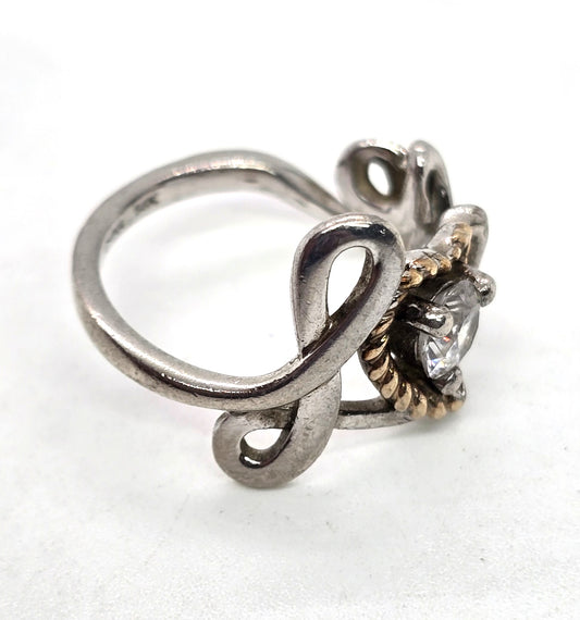 Love 14k yellow gold heart Sterling silver CZ engagement sweetheart ring size 7