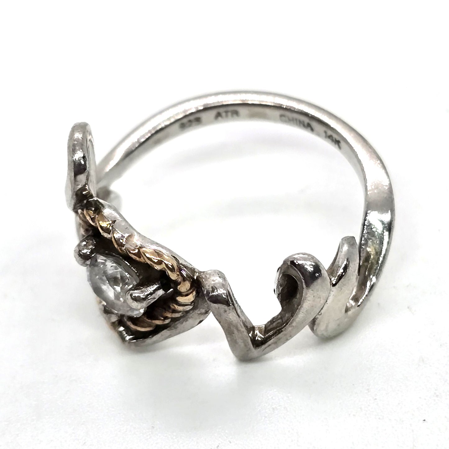 Love 14k yellow gold heart Sterling silver CZ engagement sweetheart ring size 7