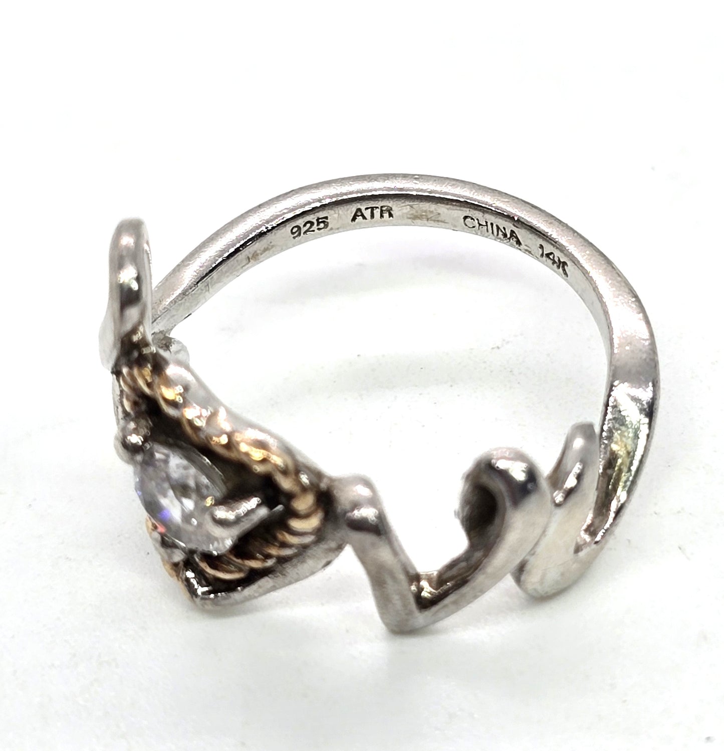 Love 14k yellow gold heart Sterling silver CZ engagement sweetheart ring size 7