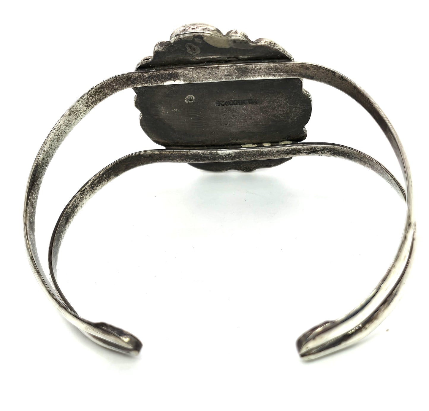 Mexican black onyx split shank vintage sterling silver cuff bracelet