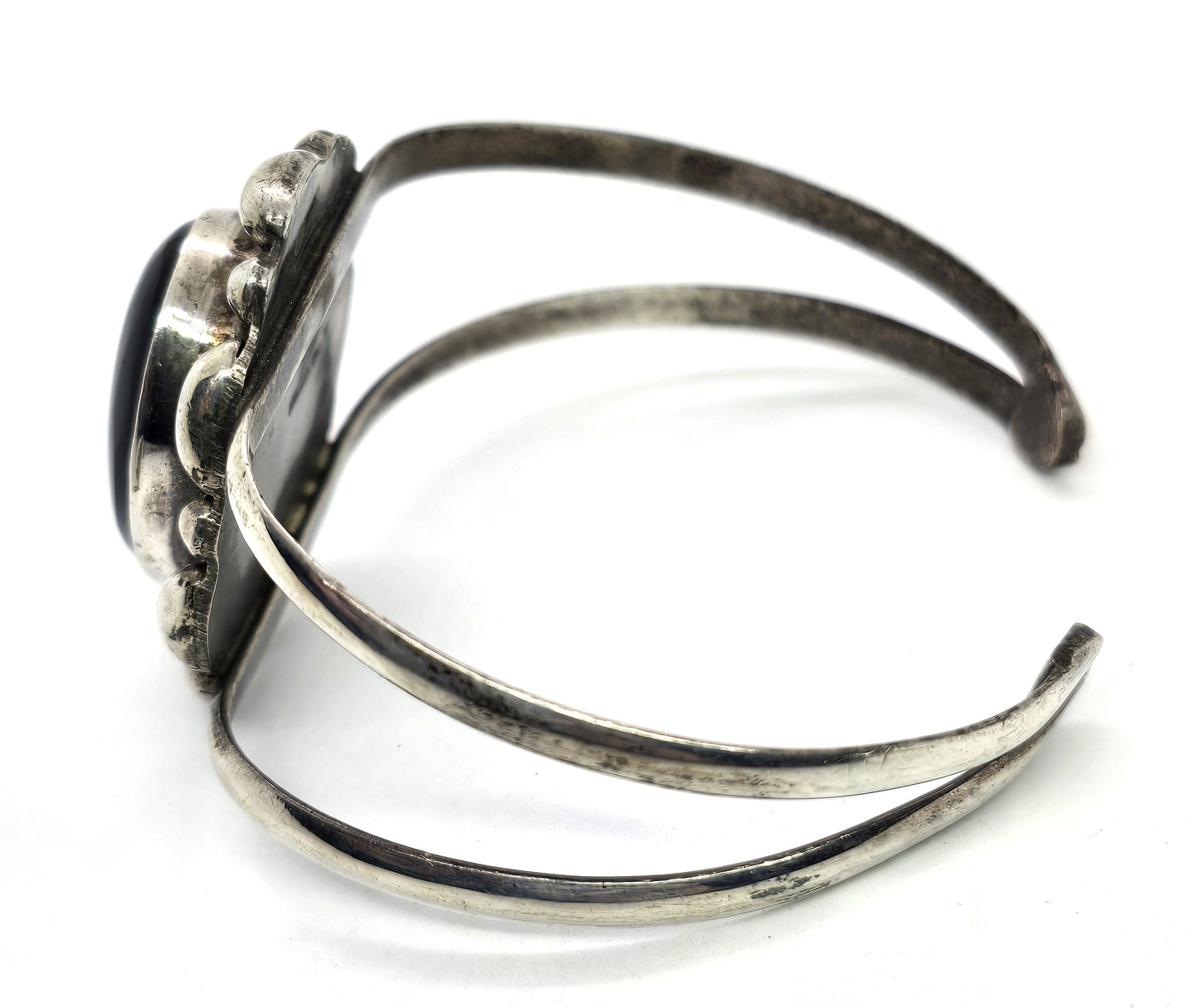 Mexican black onyx split shank vintage sterling silver cuff bracelet