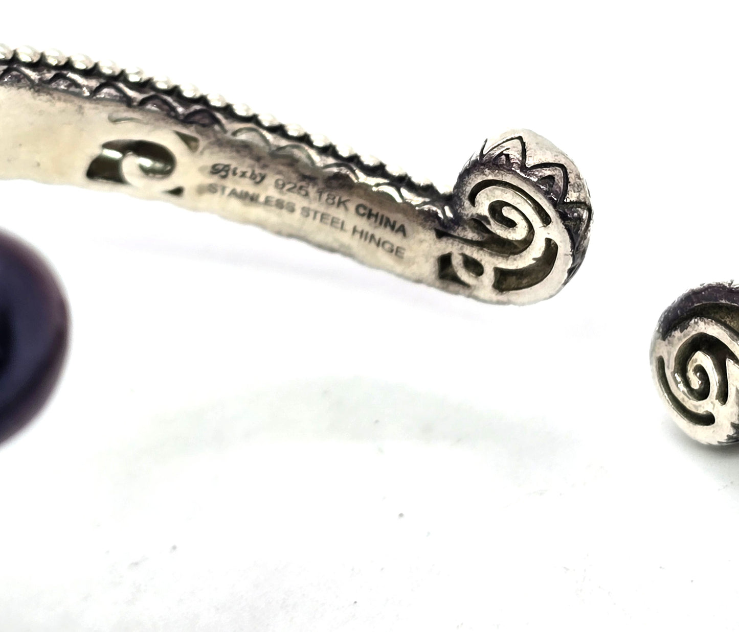 Barbara Bixby sterling silver 18K gold Om symbol cuff bracelet blue topaz garnet dark pearl
