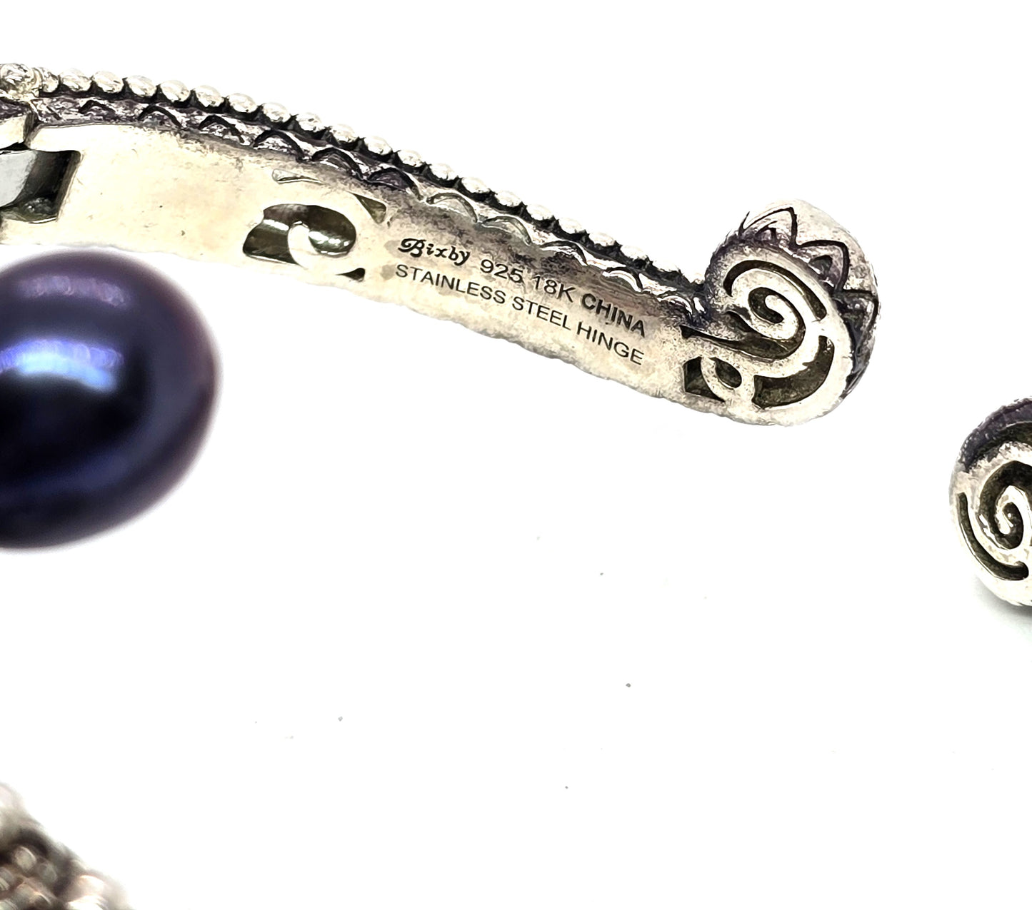 Barbara Bixby sterling silver 18K gold Om symbol cuff bracelet blue topaz garnet dark pearl