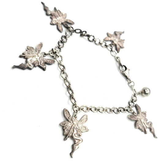 Art Nouveau Fairy Nymph style retro sterling silver vintage bell bracelet