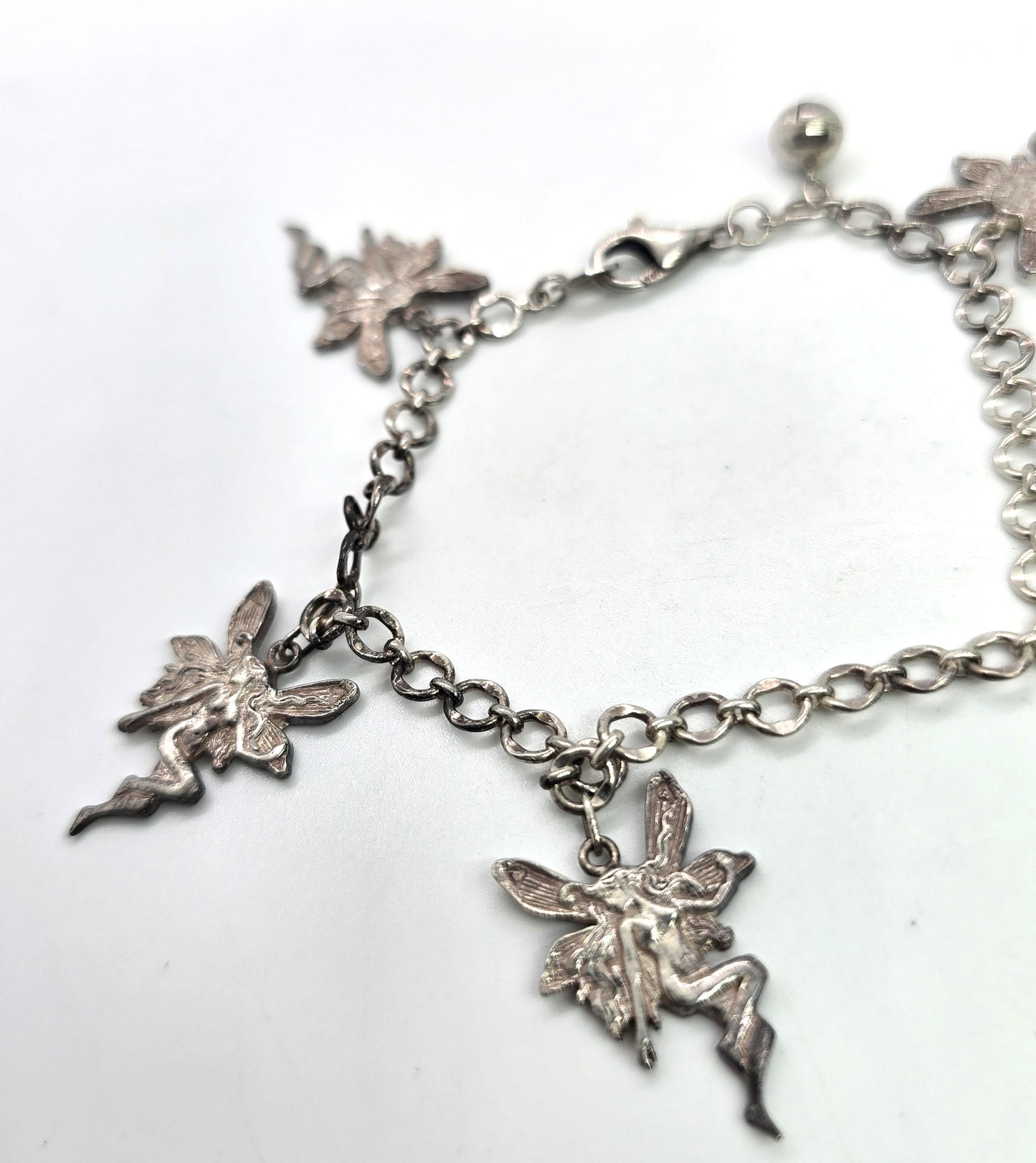 Art Nouveau Fairy Nymph style retro sterling silver vintage bell bracelet