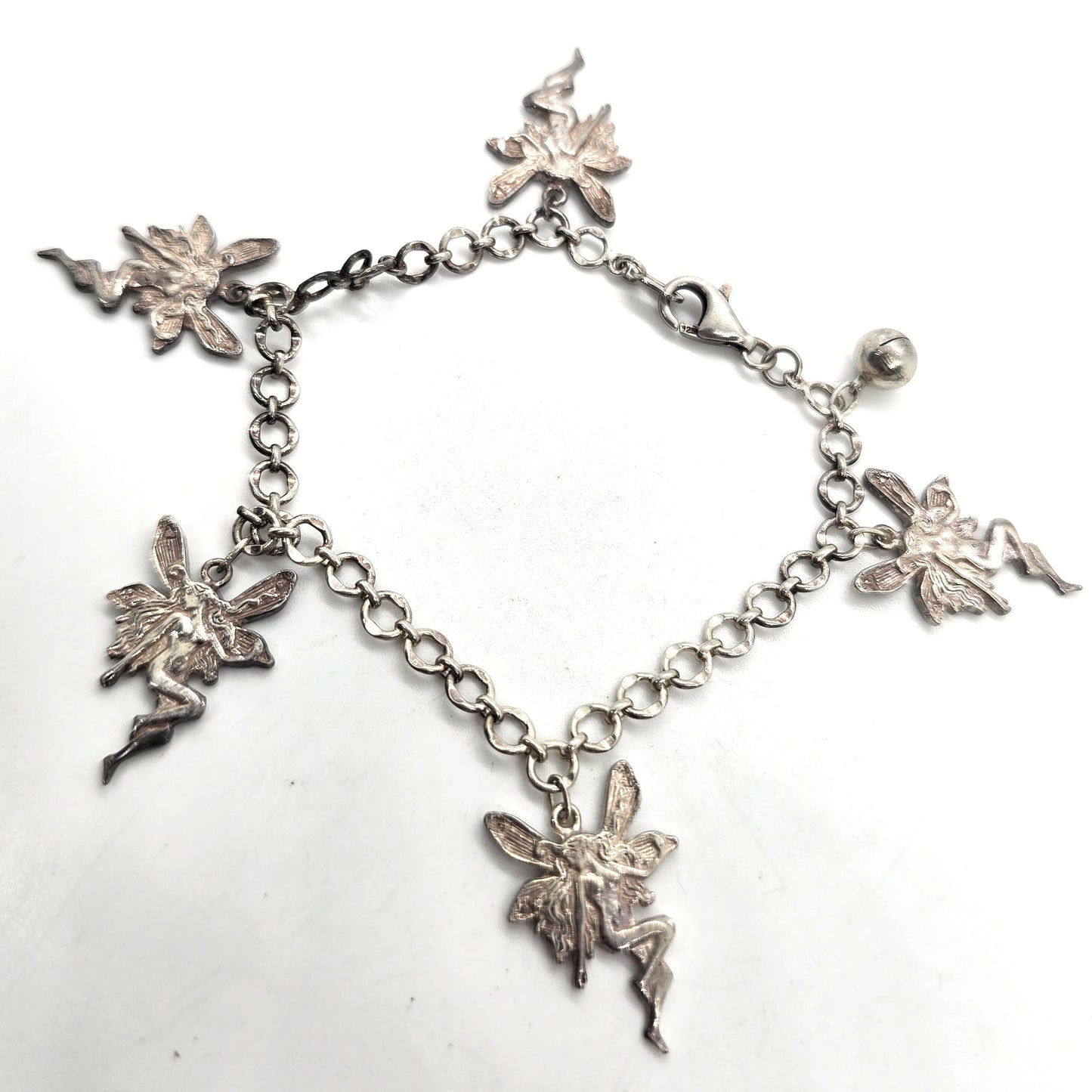 Art Nouveau Fairy Nymph style retro sterling silver vintage bell bracelet