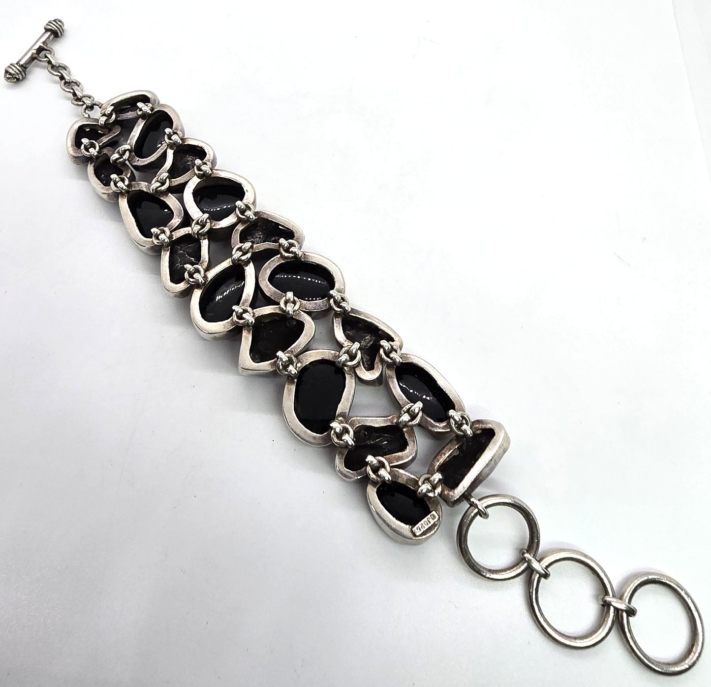 Sikhote Alin meteorites Tektite Raw Meteorite glass sterling silver bezel set large bracelet