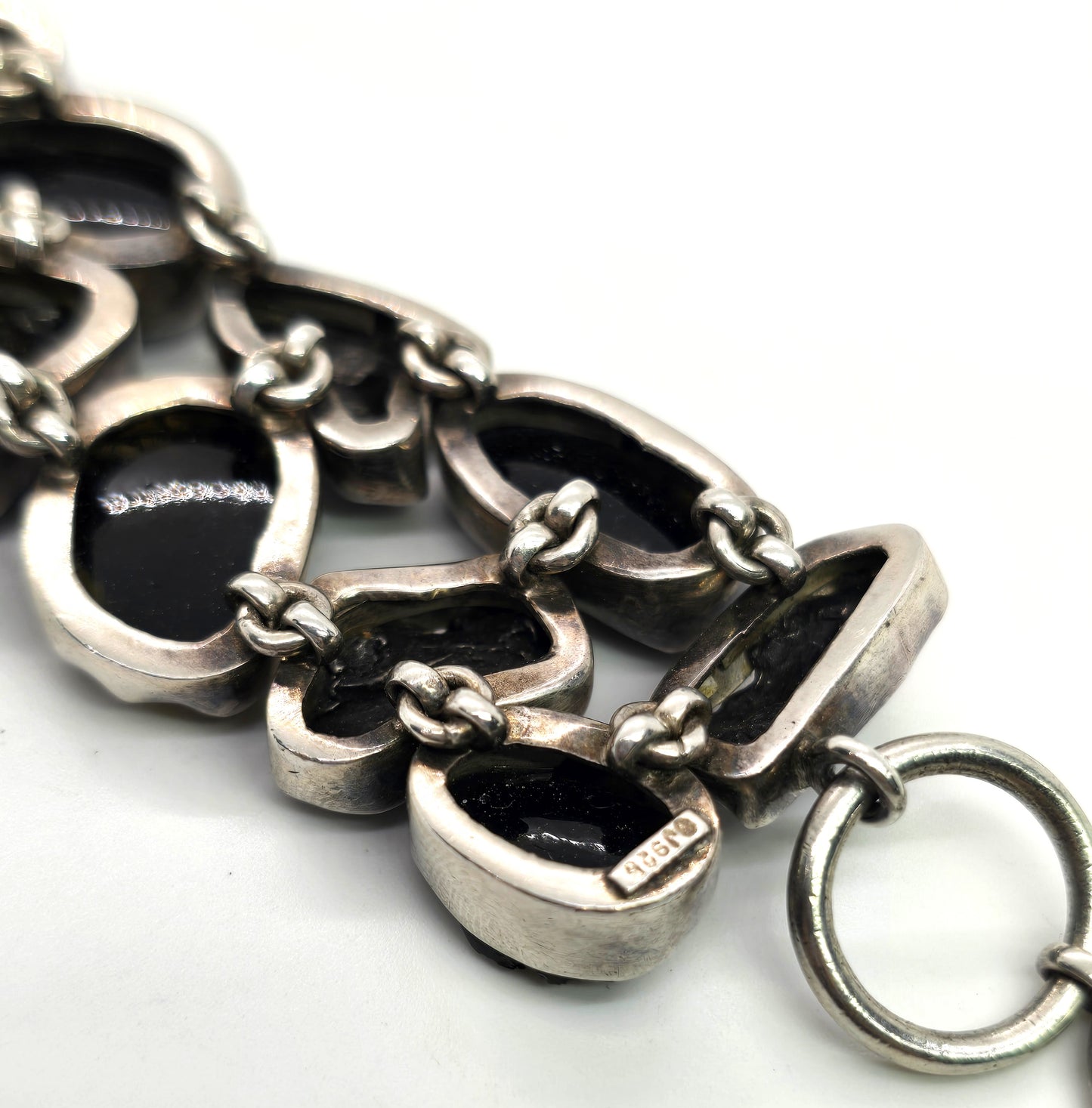Sikhote Alin meteorites Tektite Raw Meteorite glass sterling silver bezel set large bracelet