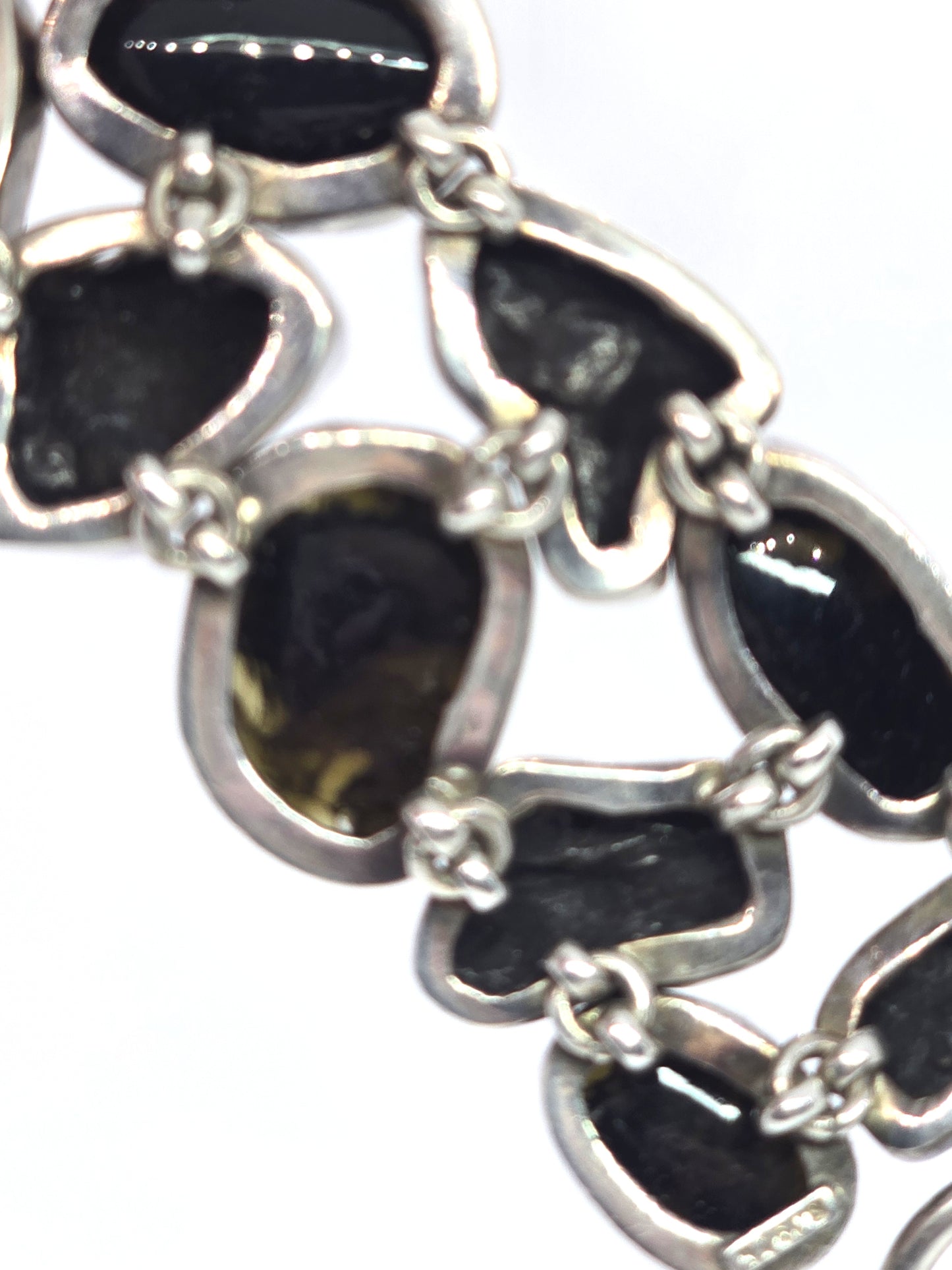 Sikhote Alin meteorites Tektite Raw Meteorite glass sterling silver bezel set large bracelet
